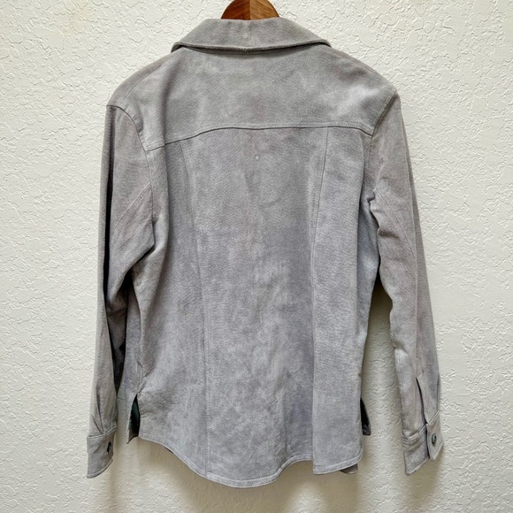 AMI Muted Blue Gray Suede Leather Jacket Women's Medium Button Up  Coat - Picture 2 of 6